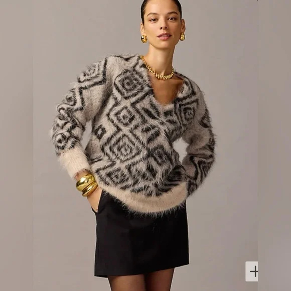 J.Crew Collection Snowflake V-Neck Brushed Alpaca Sweater Size M/L